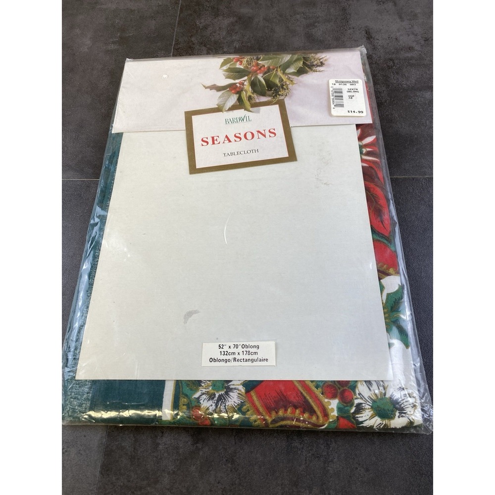 VTG Bardwil Poinsetta Seasons Oblong Tablecloth 52 x 70 New in package